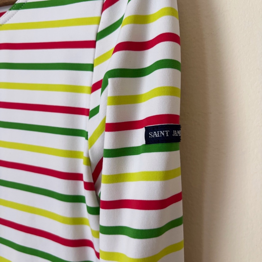 Saint James Breton Striped Top with ¾ Sleeve Sz 10 White Red Green - Picture 4 of 9